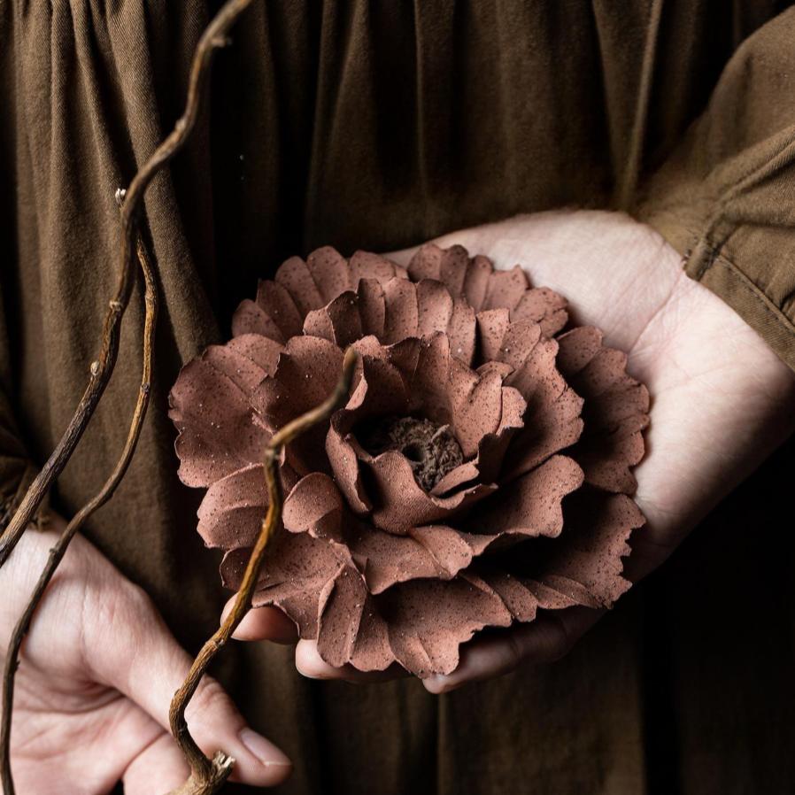 [Large red petals],Handmade Ceramic Flower Home Decor, Creative Handcrafted Gift, Art Collection