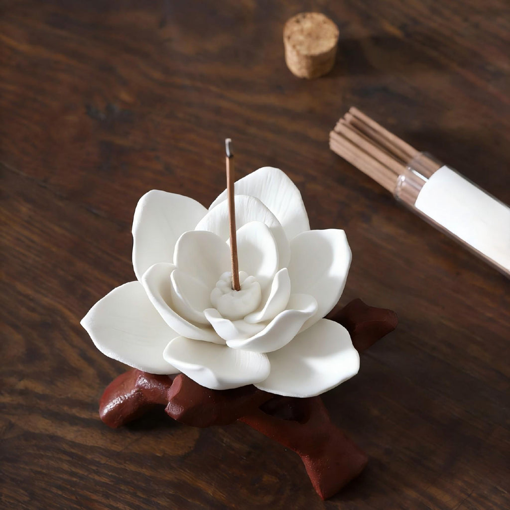 [Magnolia Drift] Handmade Ceramic Flower Home Decor, Unique Artisan Gift and Incense Holder, Creative Artistic Collectible