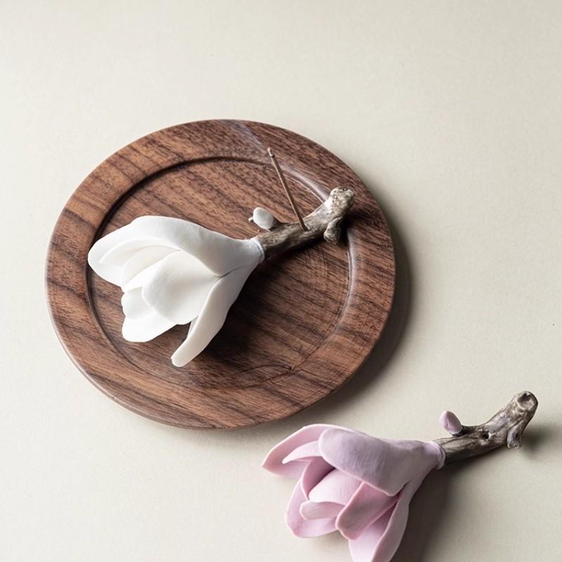 [Magnolia Mist] Handmade Ceramic Flower Home Decor, Unique Artistic Gift Idea for Incense Holder, Charming Decorative Accent