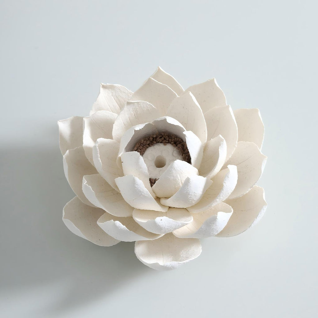 [Lotus Veil] Handmade Ceramic Flower Home Decor, Unique Creative Gift for Art Collectors, Incense Holder for Tranquil Spaces