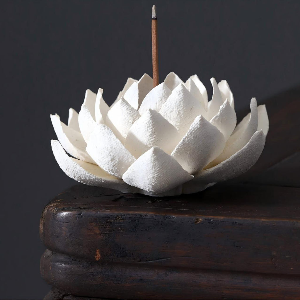 [Lotus Veil] Handmade Ceramic Flower Home Decor, Unique Creative Gift for Art Collectors, Incense Holder for Tranquil Spaces