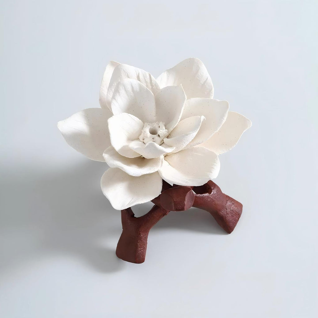 [Magnolia Drift] Handmade Ceramic Flower Home Decor, Unique Artisan Gift and Incense Holder, Creative Artistic Collectible