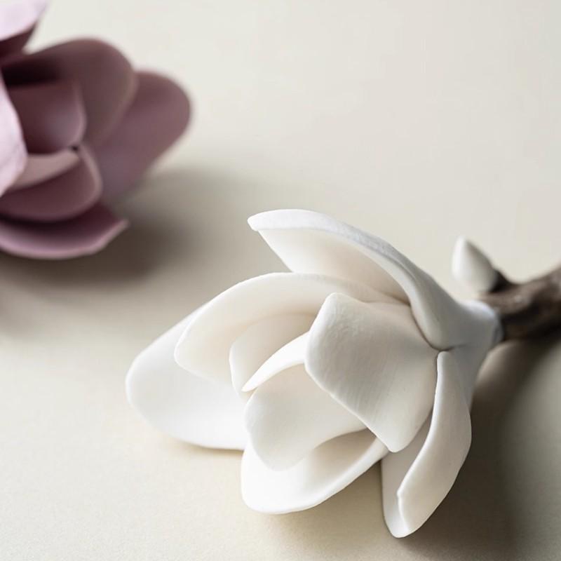 [Magnolia Mist] Handmade Ceramic Flower Home Decor, Unique Artistic Gift Idea for Incense Holder, Charming Decorative Accent