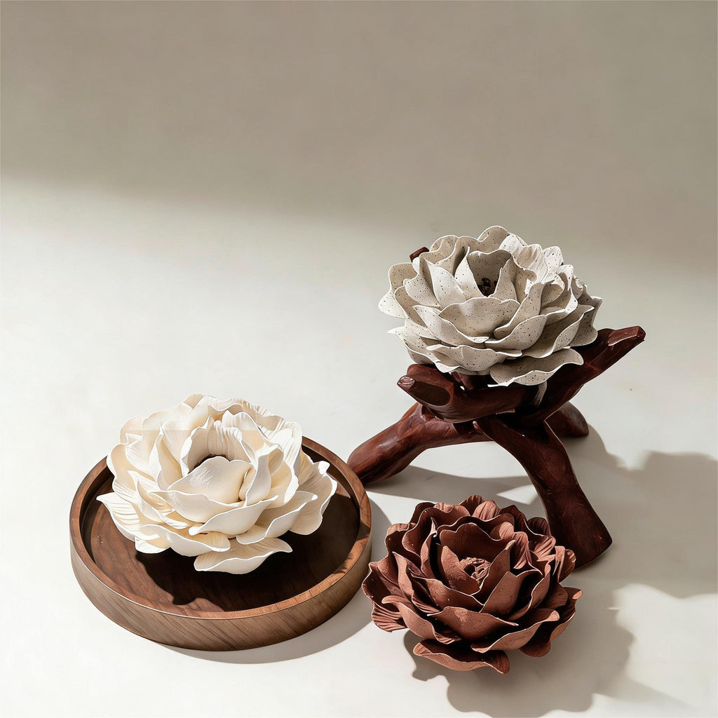 [Stone Milled Sesame] Handmade Ceramic Flower Decorative Ornament, Creative Handcrafted Gift Art Collection, Home Decoration