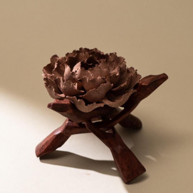 [Terracotta Rust],Handmade Ceramic Flower Terracotta Rust Decorative Home Ornament, Creative Handcrafted Gift Art Collectible Item