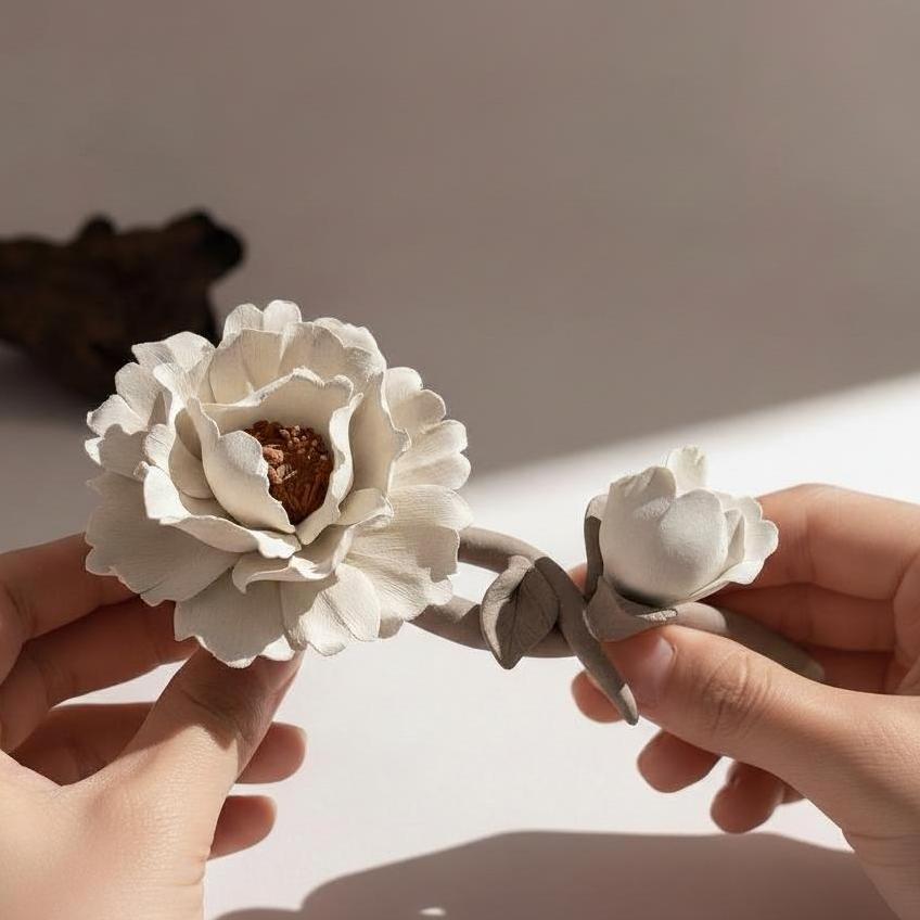 [Blossom on Stem],Handmade Ceramic Flower Home Decor, Creative Handcrafted Gift, Artistic Collectible