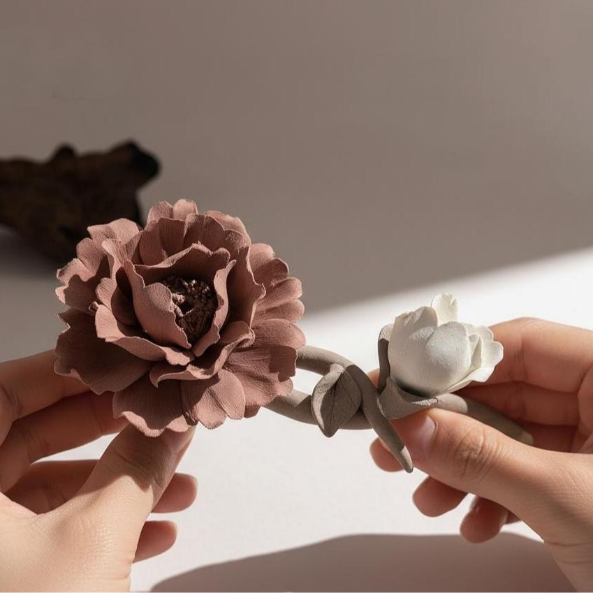 [Blossom on Stem],Handmade Ceramic Flower Home Decor, Creative Handcrafted Gift, Artistic Collectible