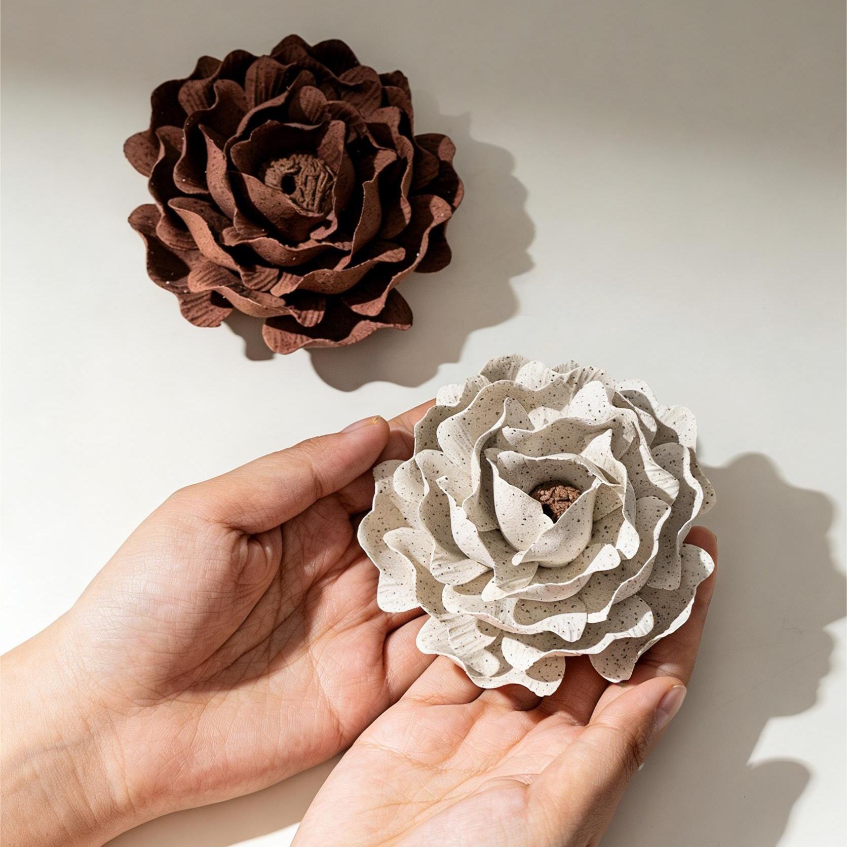 [Stone Milled Sesame] Handmade Ceramic Flower Decorative Ornament, Creative Handcrafted Gift Art Collection, Home Decoration