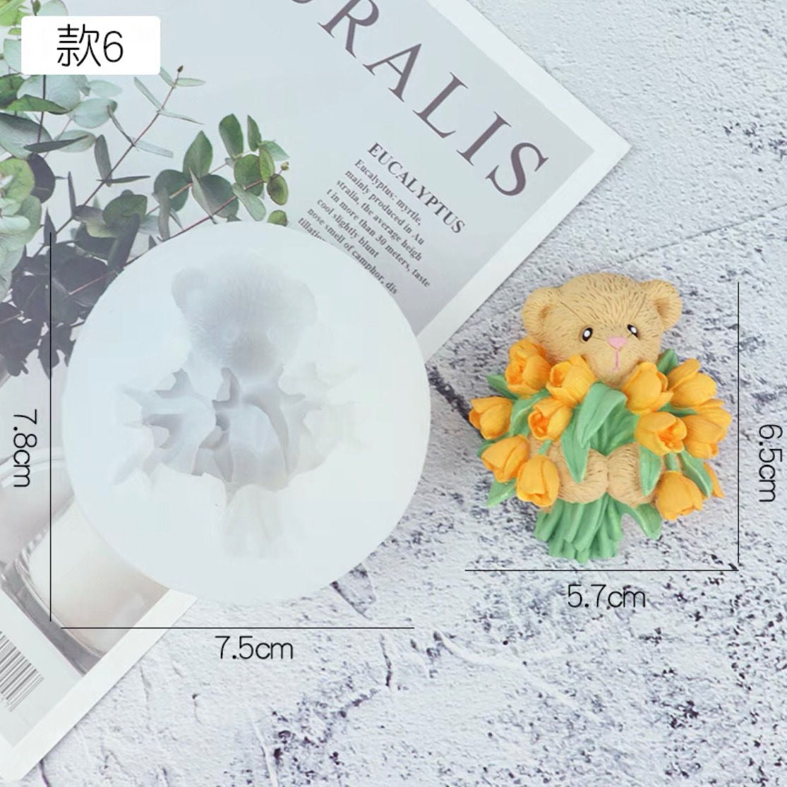 Bear Bouquet Silicone Mold for DIY Aromatherapy, Car Diffusers, Fragrance Stones, Candles, and Handmade Soaps