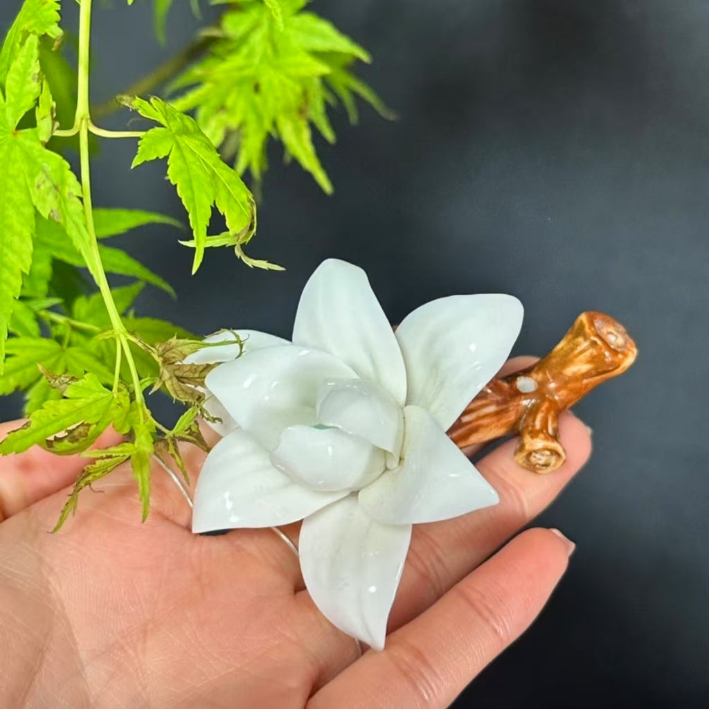 Ceramic Magnolia Incense Holder | Handmade Flower Pen Rest | Three Colors
