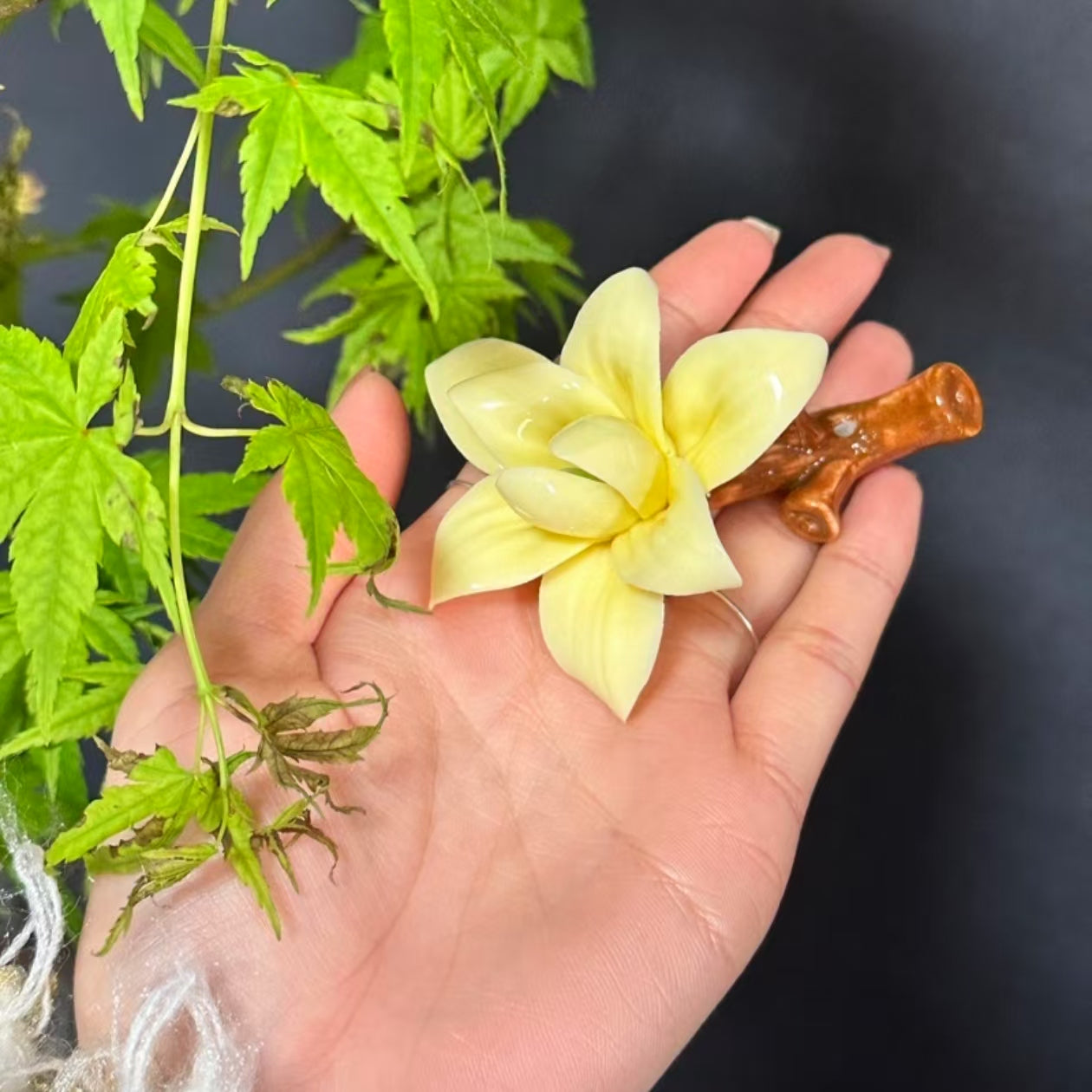 Ceramic Magnolia Incense Holder | Handmade Flower Pen Rest | Three Colors