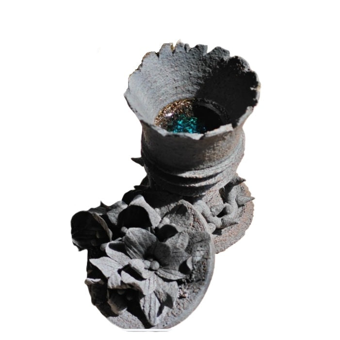 Dark angel black ceramic clay handemade candle holder