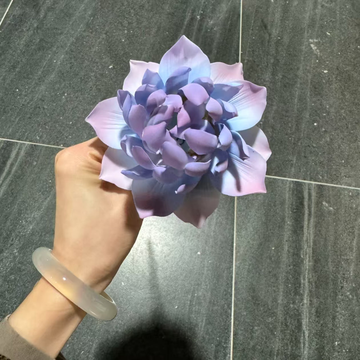 Wind-Swaying Lotus Ceramic Flower | Blue & Purple Dual-Tone Handmade Lotus Branch