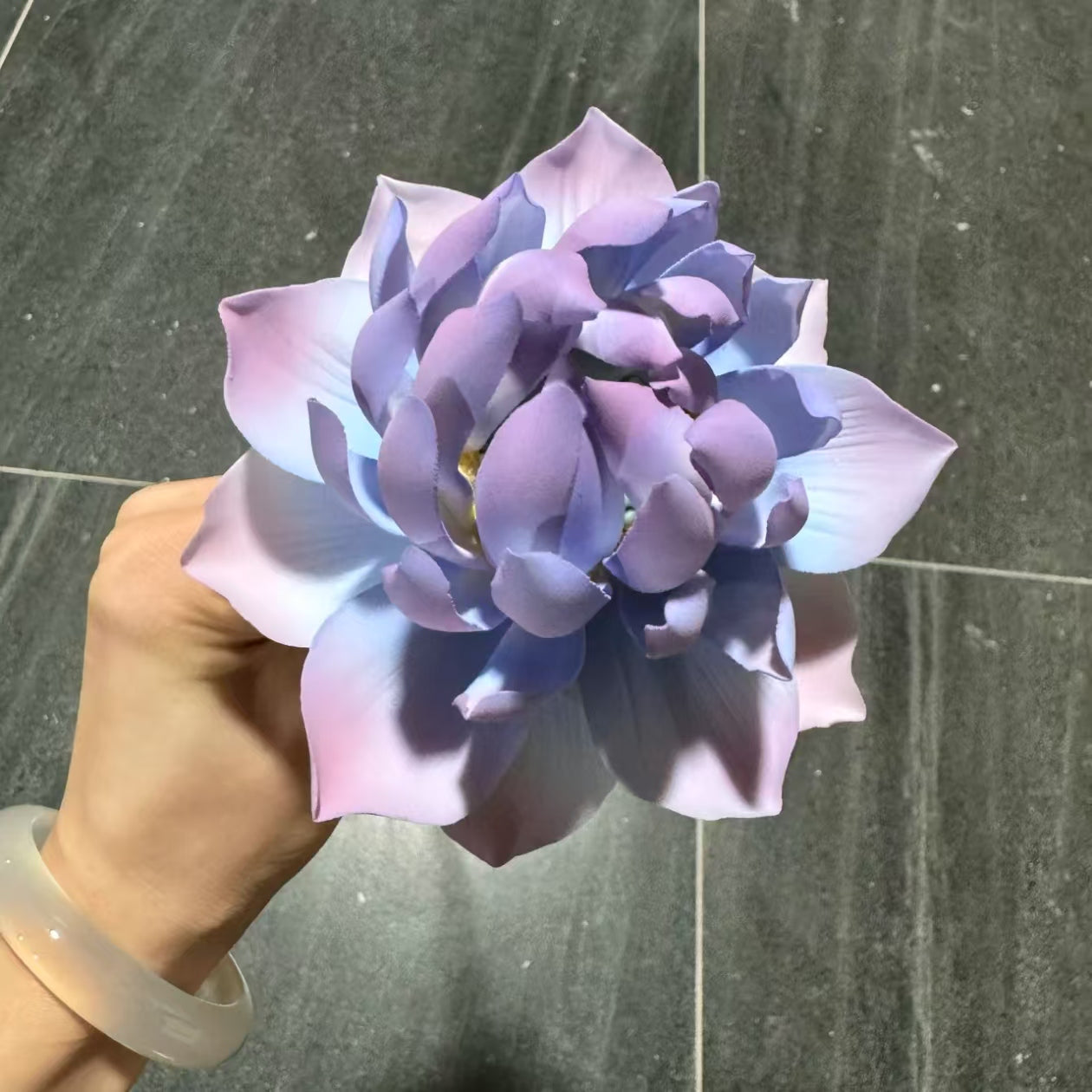 Wind-Swaying Lotus Ceramic Flower | Blue & Purple Dual-Tone Handmade Lotus Branch