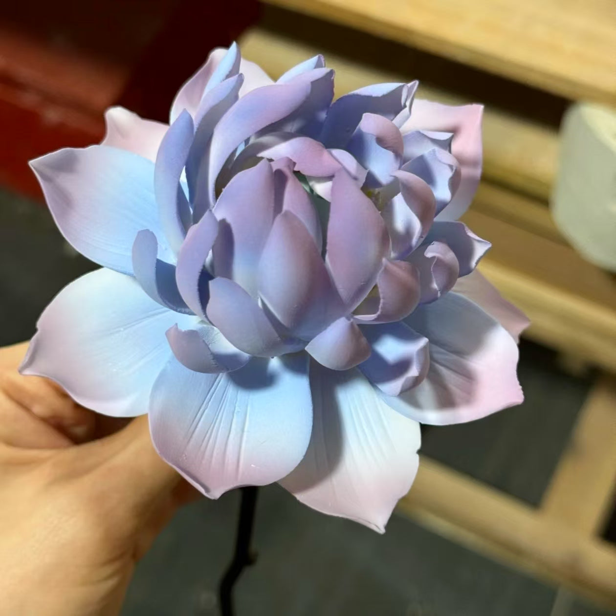 Wind-Swaying Lotus Ceramic Flower | Blue & Purple Dual-Tone Handmade Lotus Branch