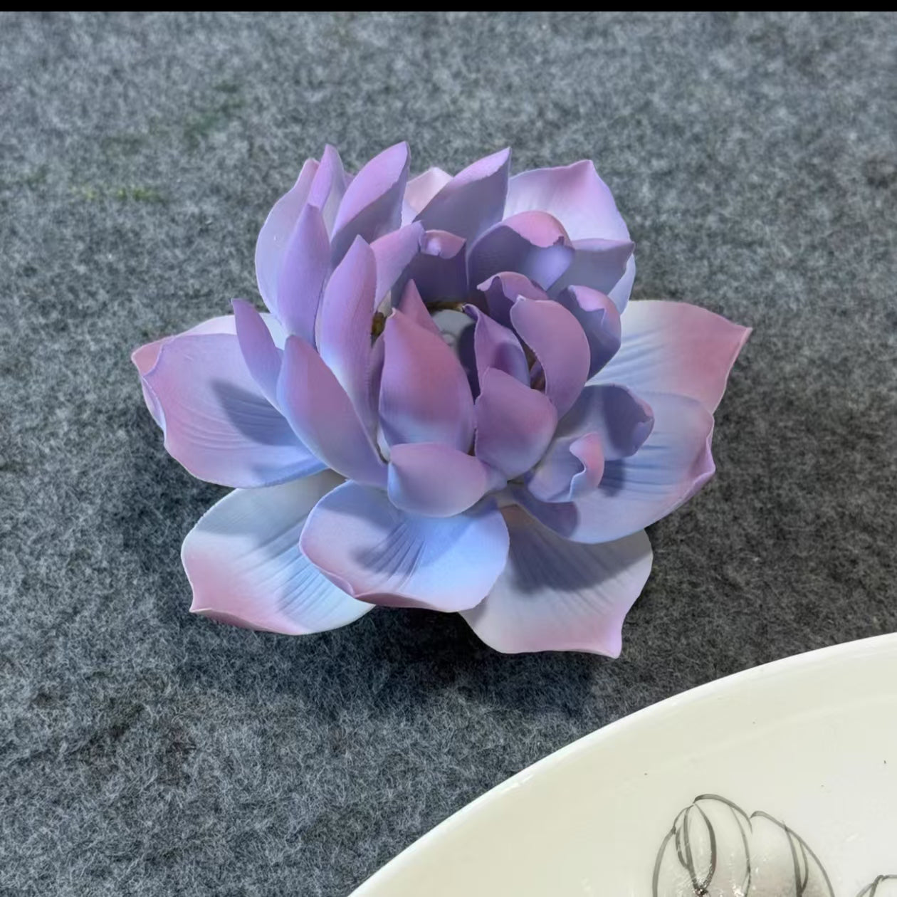 Wind-Swaying Lotus Ceramic Flower | Blue & Purple Dual-Tone Handmade Lotus Branch