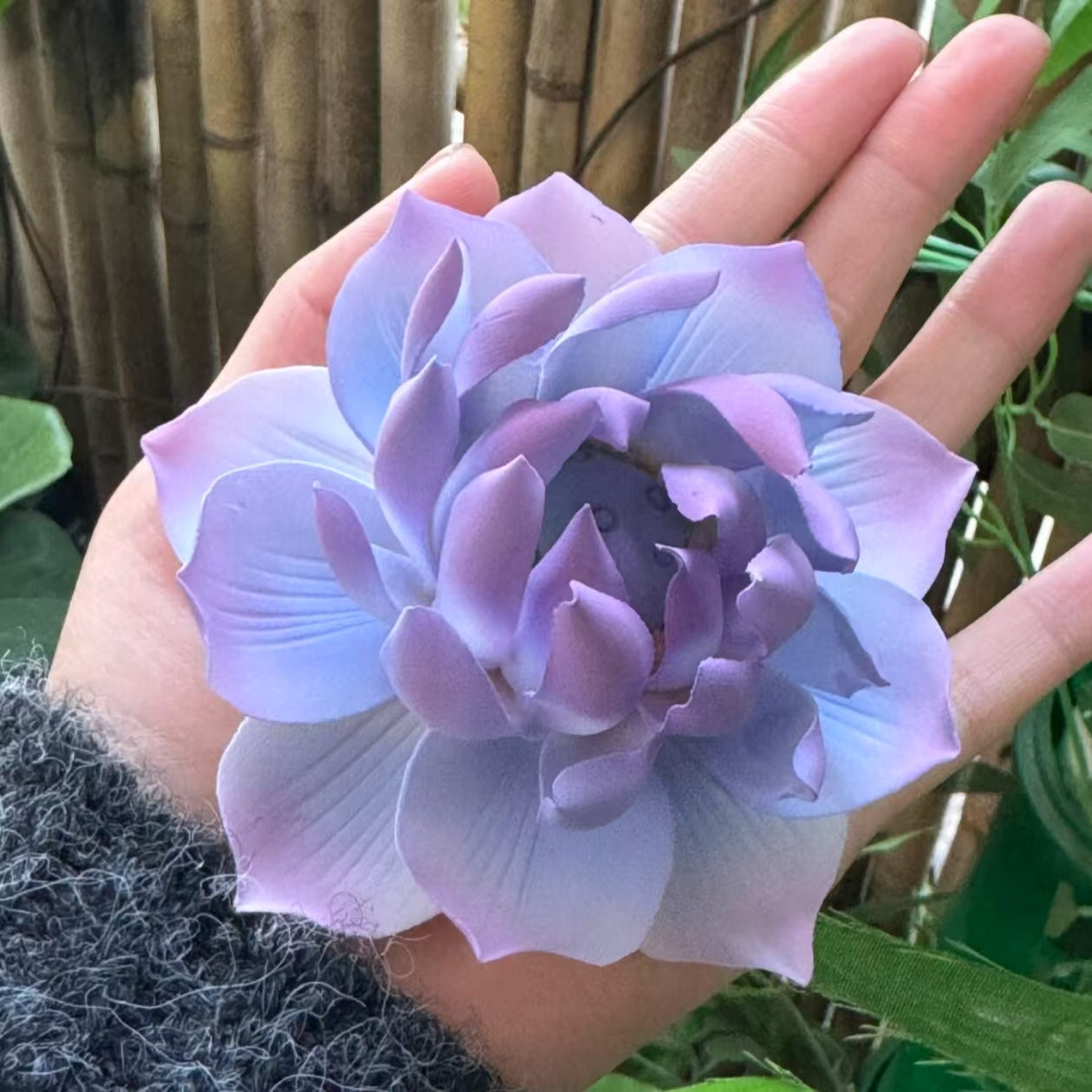 Wind-Swaying Lotus Ceramic Flower | Blue & Purple Dual-Tone Handmade Lotus Branch