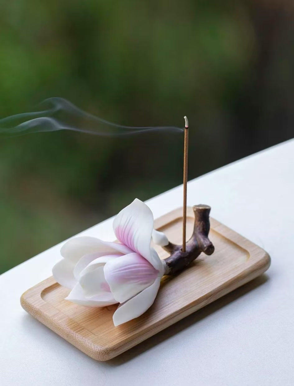 Zhenpin Tang Tea Ceremony · Dapu Incense Stick Holder - Zen Magnolia Ceramic Incense Stand for Home Aromatherapy and Meditation