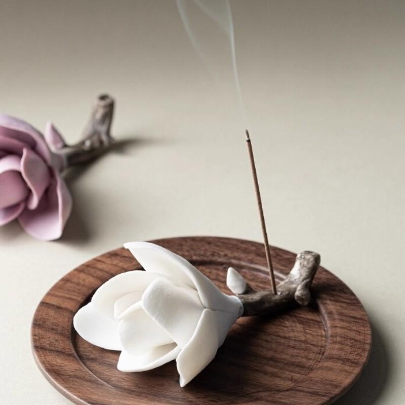 [Magnolia Mist] Handmade Ceramic Flower Home Decor, Unique Artistic Gift Idea for Incense Holder, Charming Decorative Accent