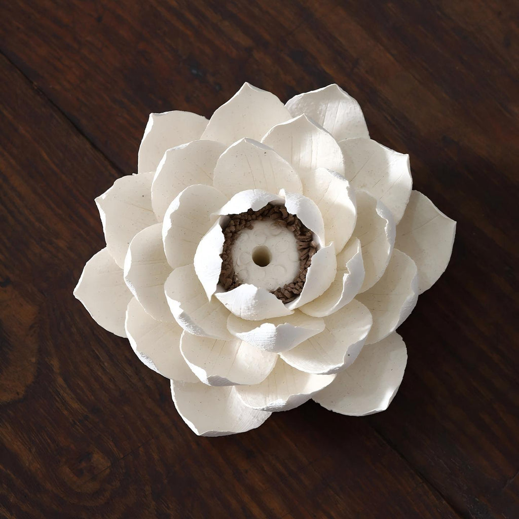 [Lotus Veil] Handmade Ceramic Flower Home Decor, Unique Creative Gift for Art Collectors, Incense Holder for Tranquil Spaces