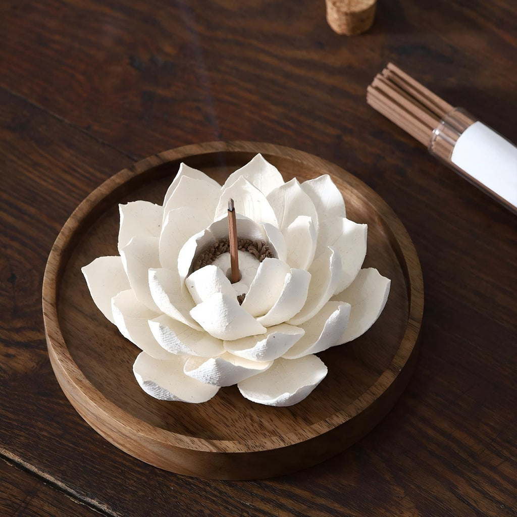 [Lotus Veil] Handmade Ceramic Flower Home Decor, Unique Creative Gift for Art Collectors, Incense Holder for Tranquil Spaces